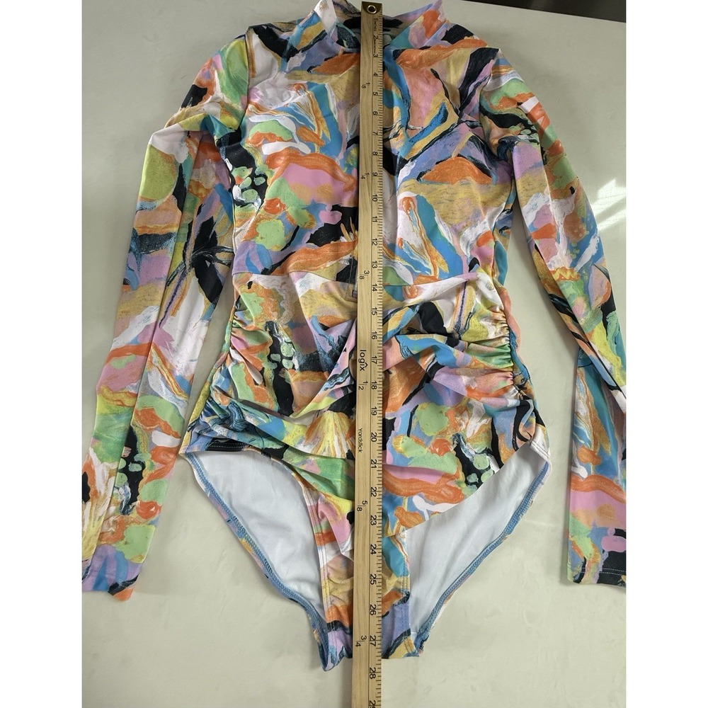 Axesea Swimsuit Womens 8 Rash Guard UPF50+ Long Sleeve One Piece Ruched Zip New - Picture 6 of 10